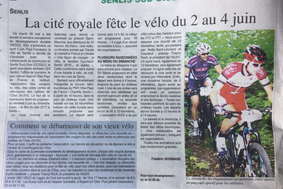 Oise Hebdo 31.5.2017 La cité royale fête le vélo du 2 au 4 juin