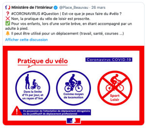 Tweet du ministère de l'intérieur le 26 mars