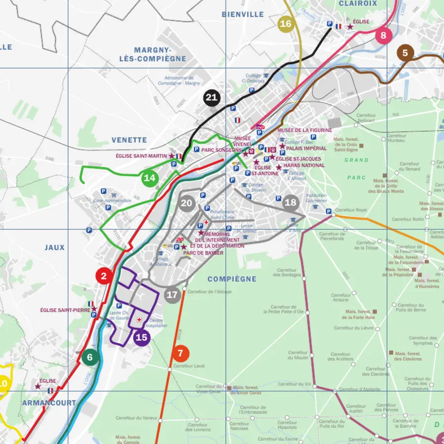 Carte des aménagements cyclables du Compiégnois